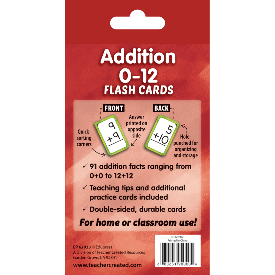 Teacher Created Resources Addition 0-12 Flash Cards