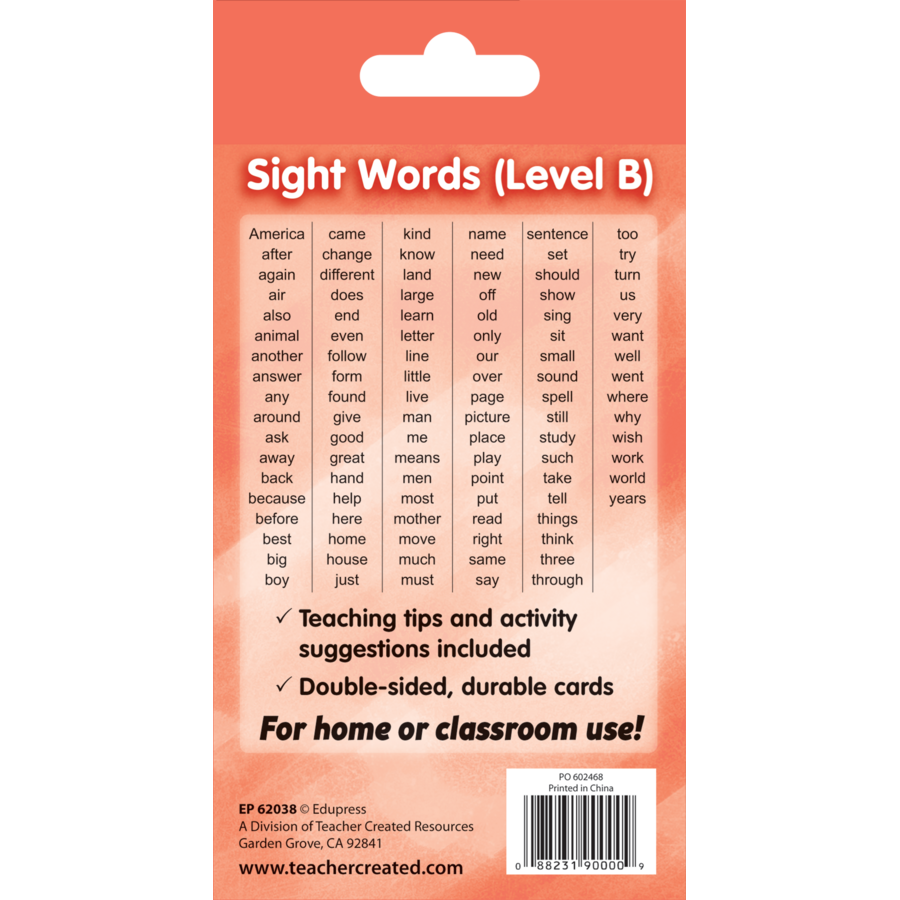 Teacher Created Resources Sight Words Flash Cards - Level B