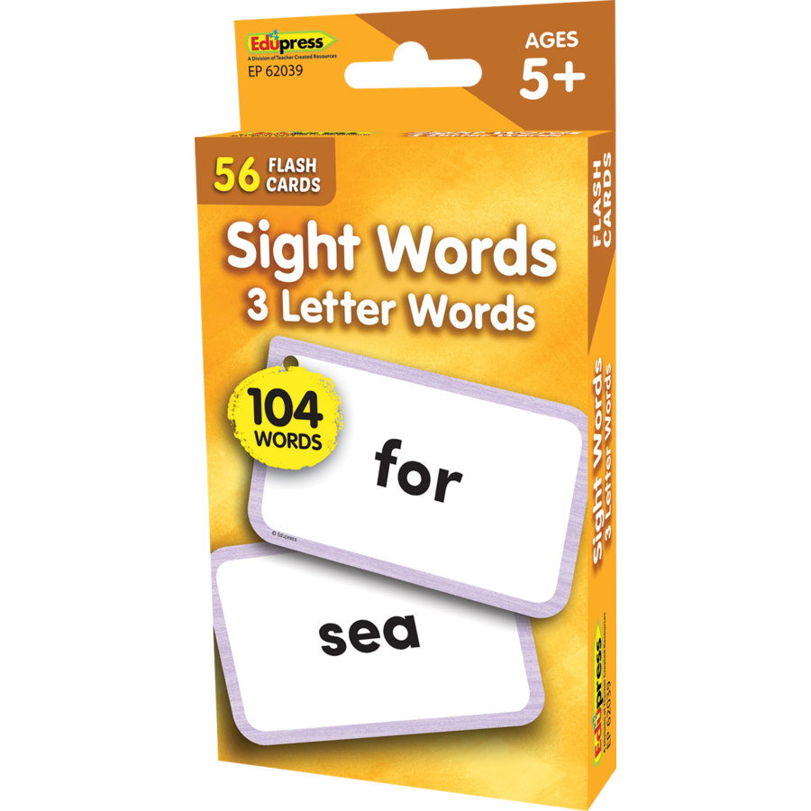 Teacher Created Resources Sight Words Flash Cards - 3 Letter Words