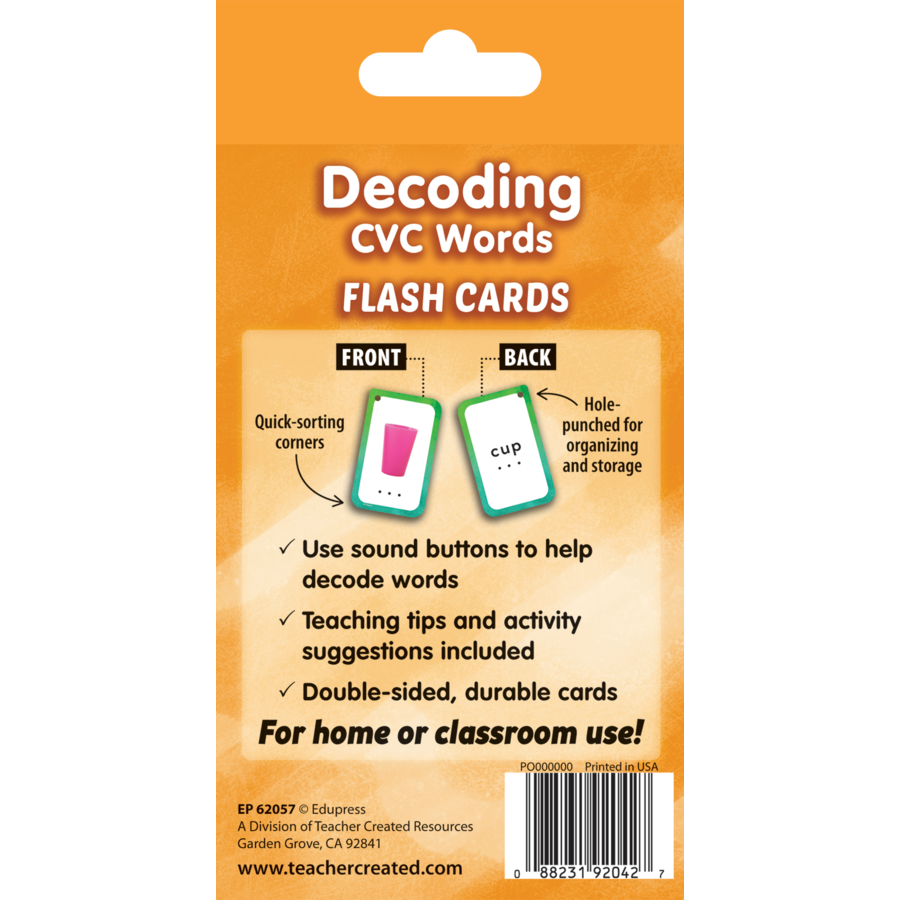 Teacher Created Resources Decoding CVC Words Flash Cards