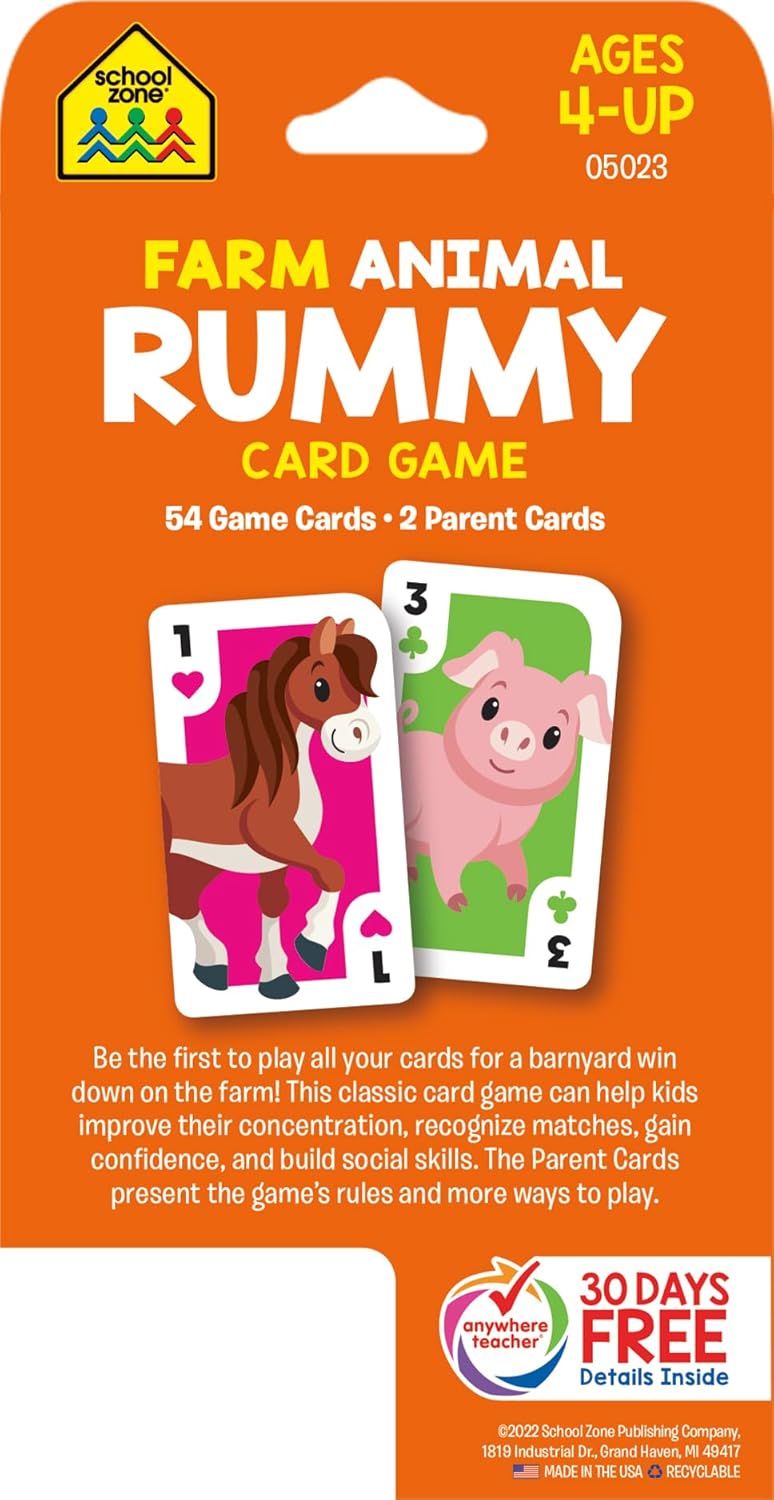 School Zone Farm Animal Rummy Flash Card Game