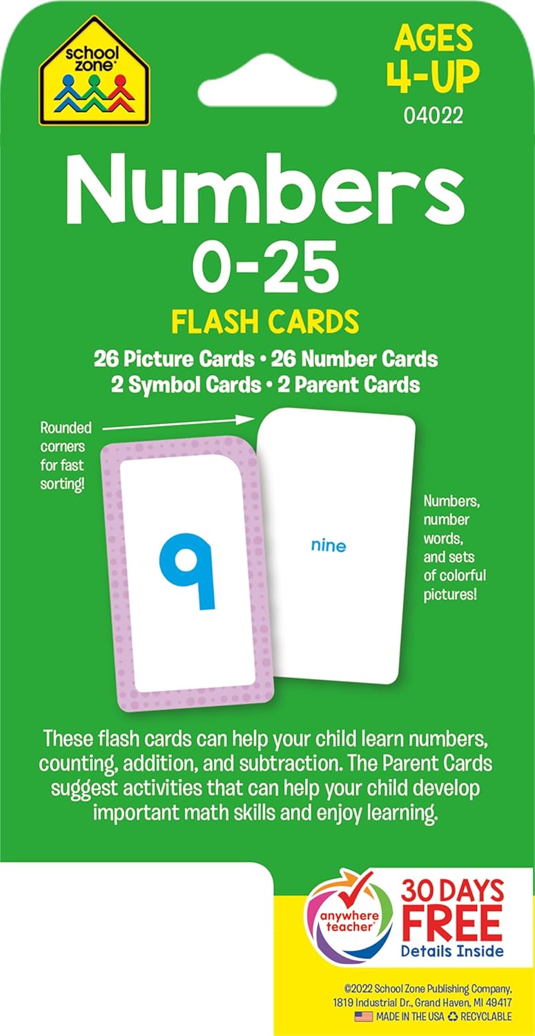 School Zone Flashcards: Numbers 0-25