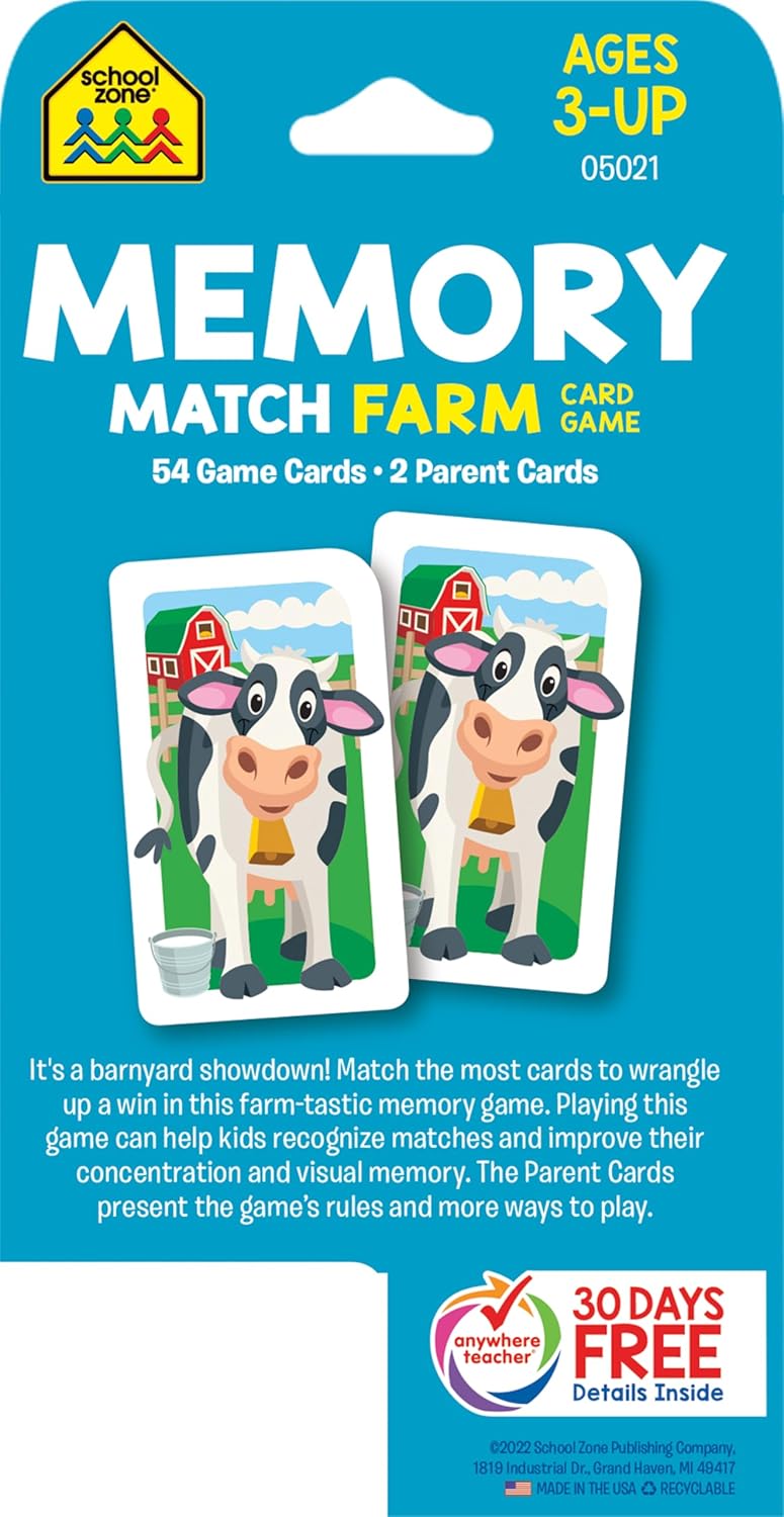 School Zone Memory Match Farm Flash Card Game