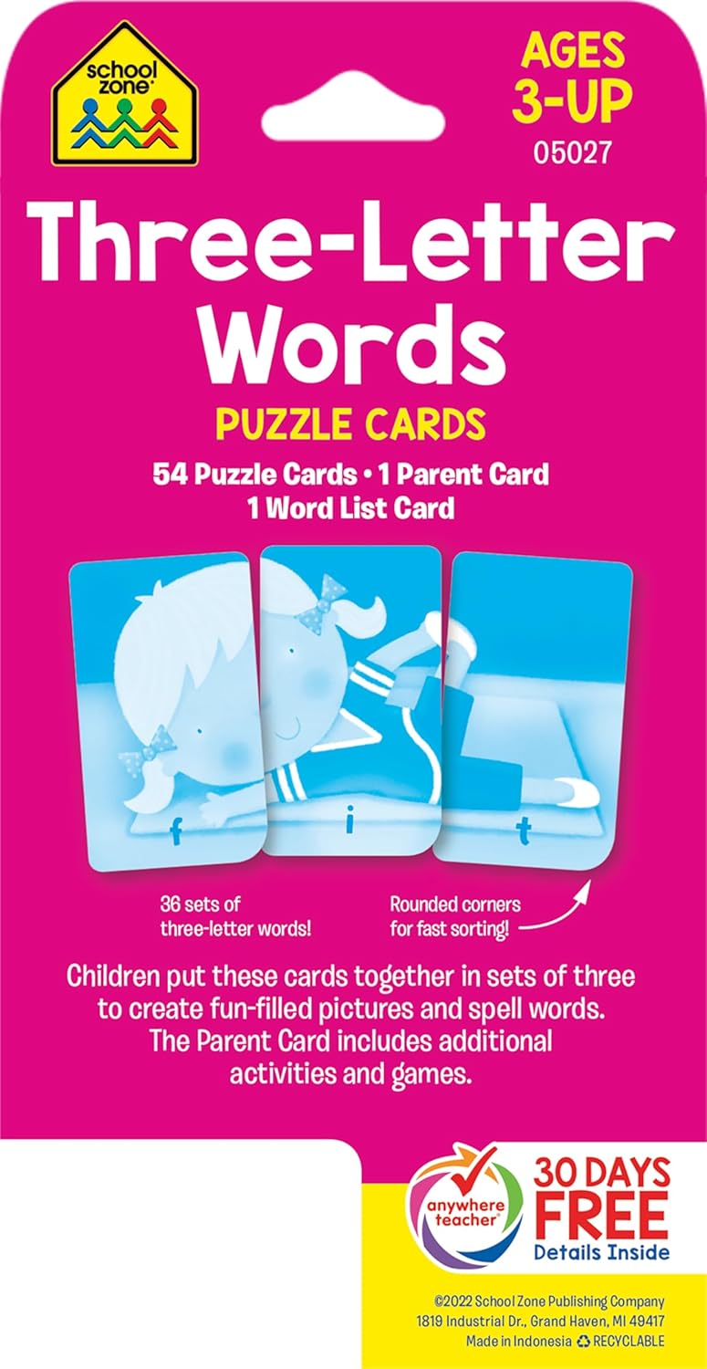 School Zone Puzzle Cards: Three-Letter Words