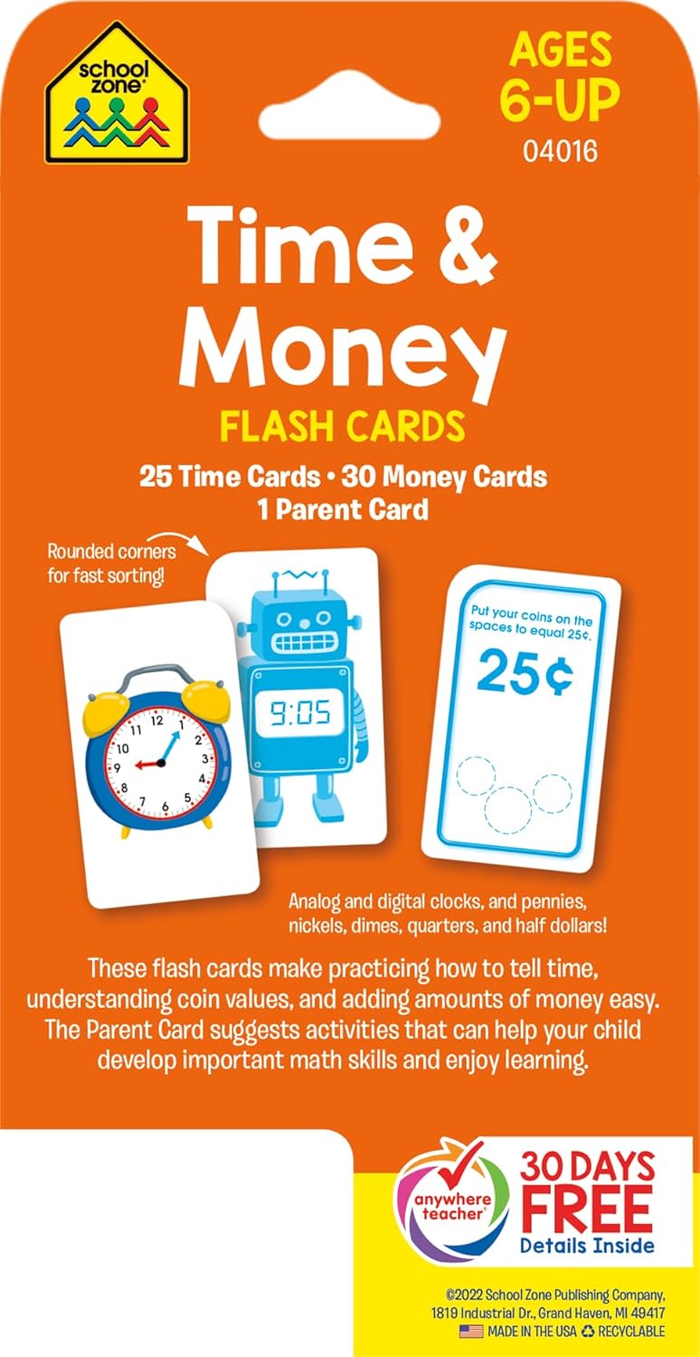 School Zone Flashcards: Time & Money