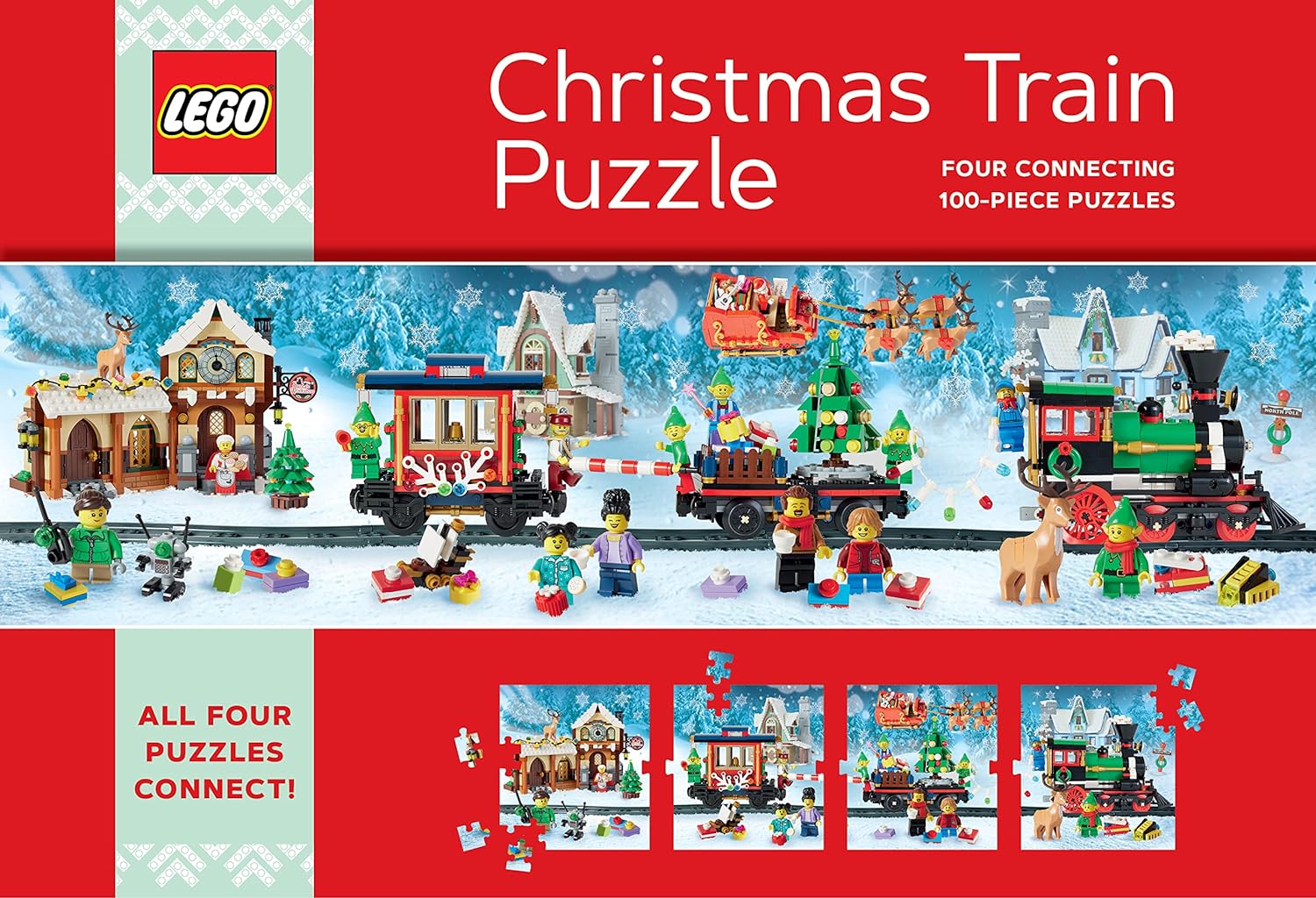 LEGO Christmas Train Puzzle (4 Connecting 100-Piece Puzzles)