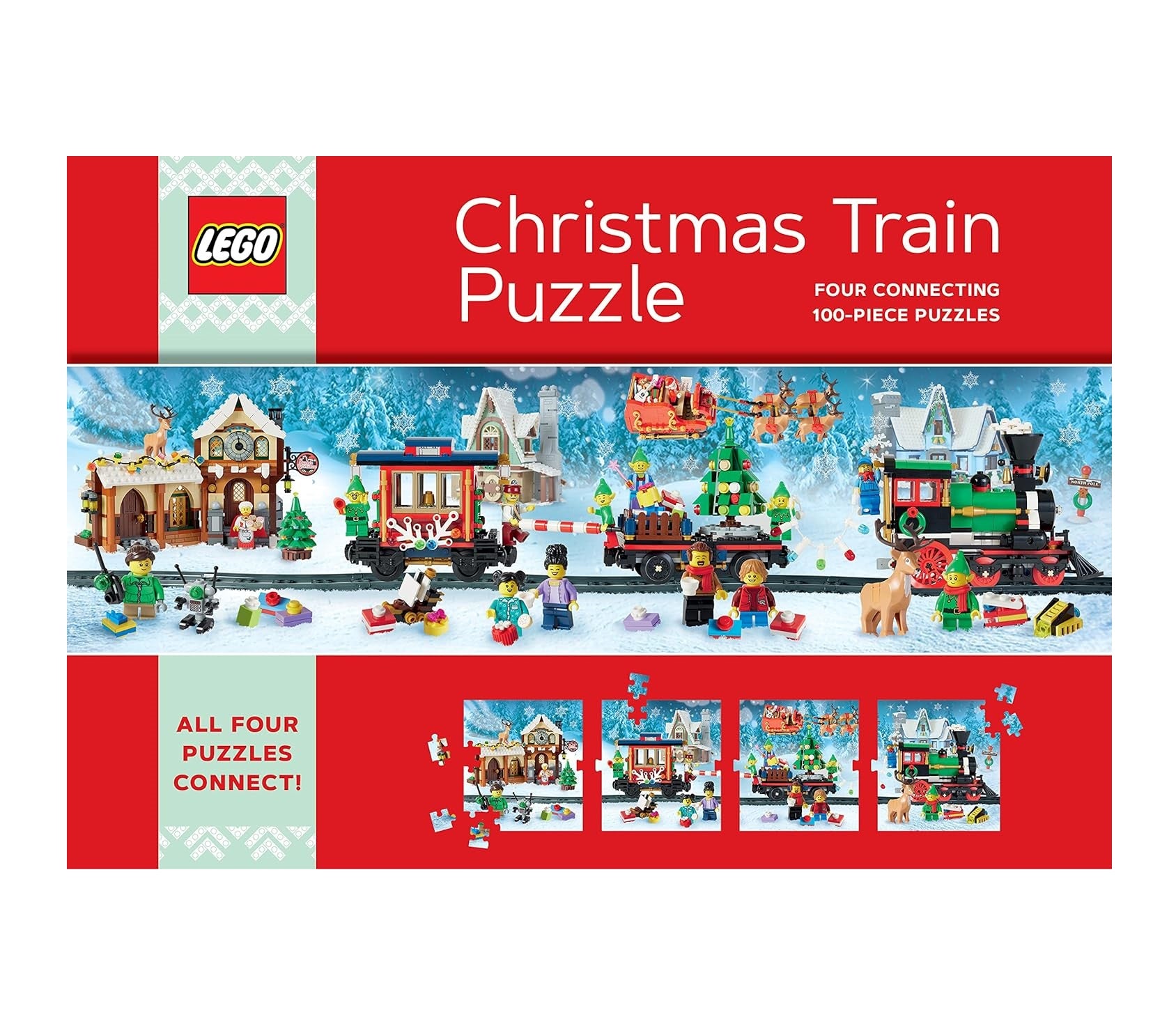 LEGO Christmas Train Puzzle (4 Connecting 100-Piece Puzzles)