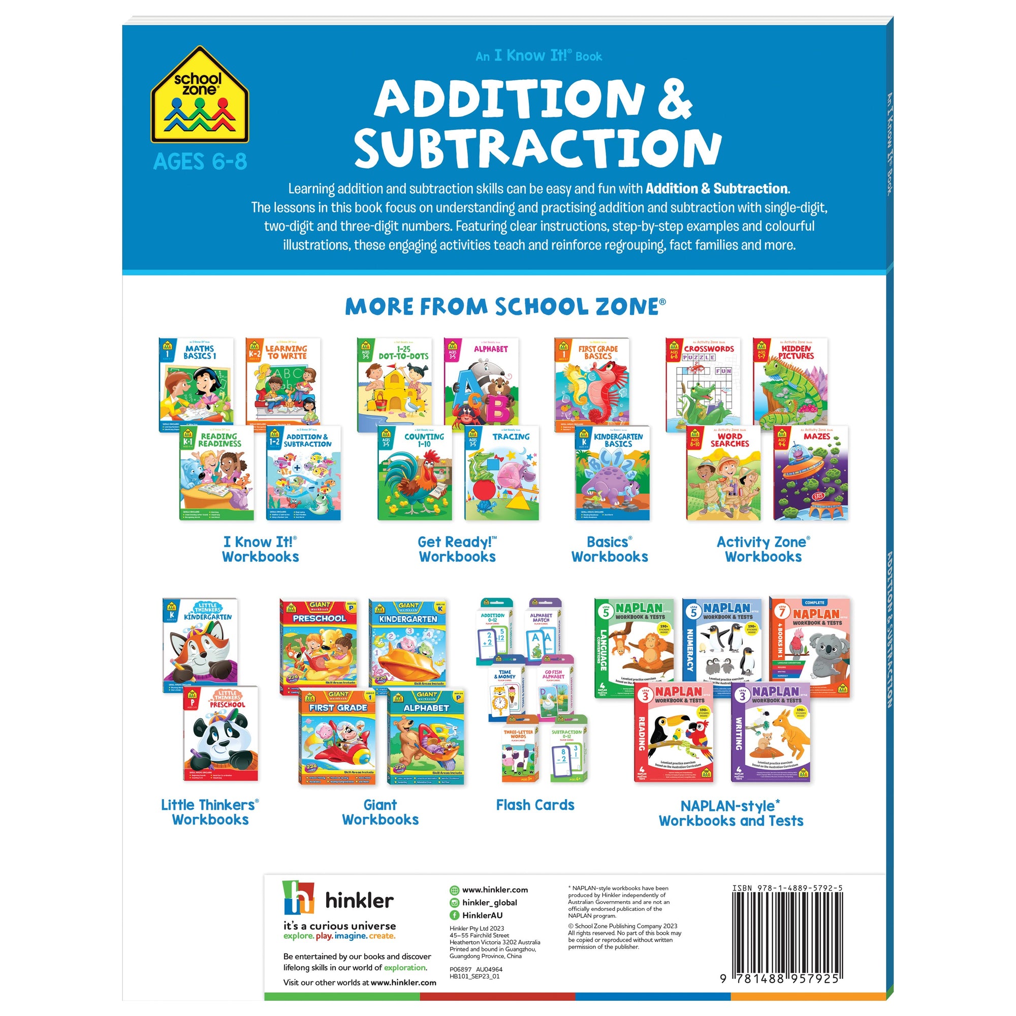 School Zone And I Know It! Book: Addition & Subtraction (Ages 6-8)