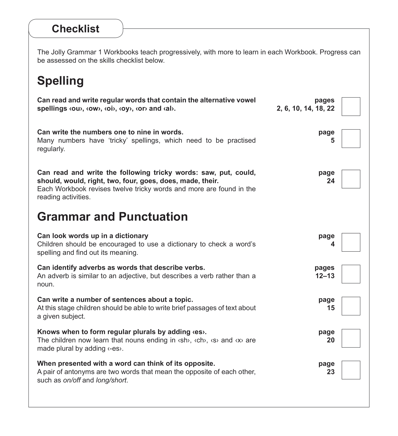 Jolly Grammar 1 Workbook 5