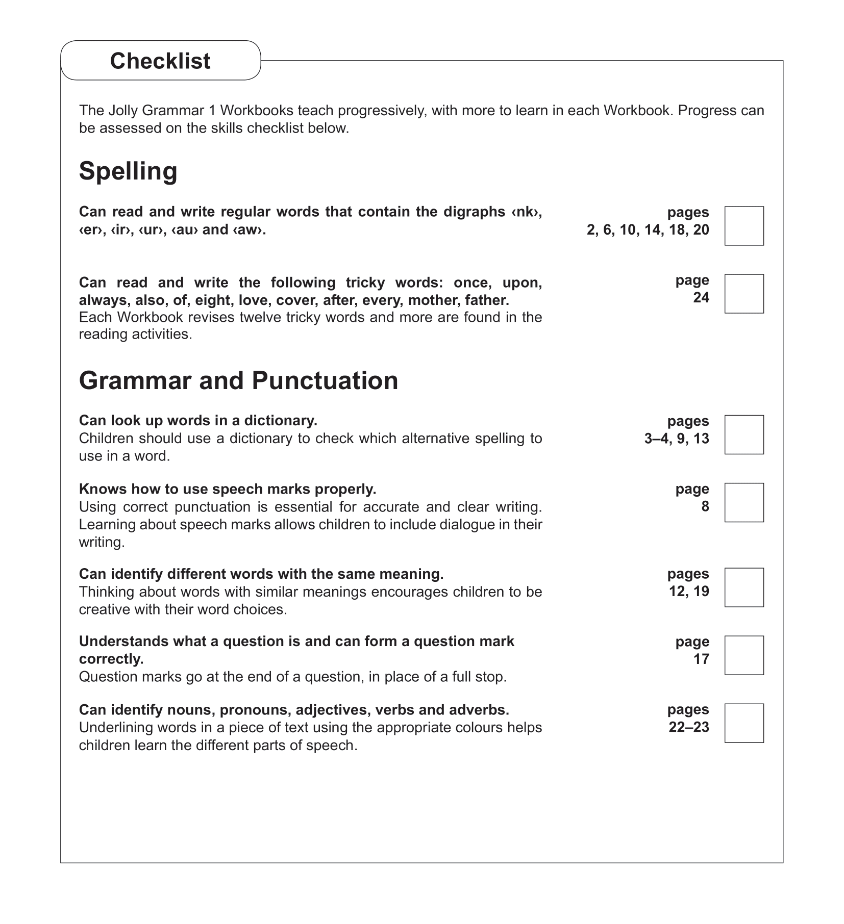 Jolly Grammar 1 Workbook 6