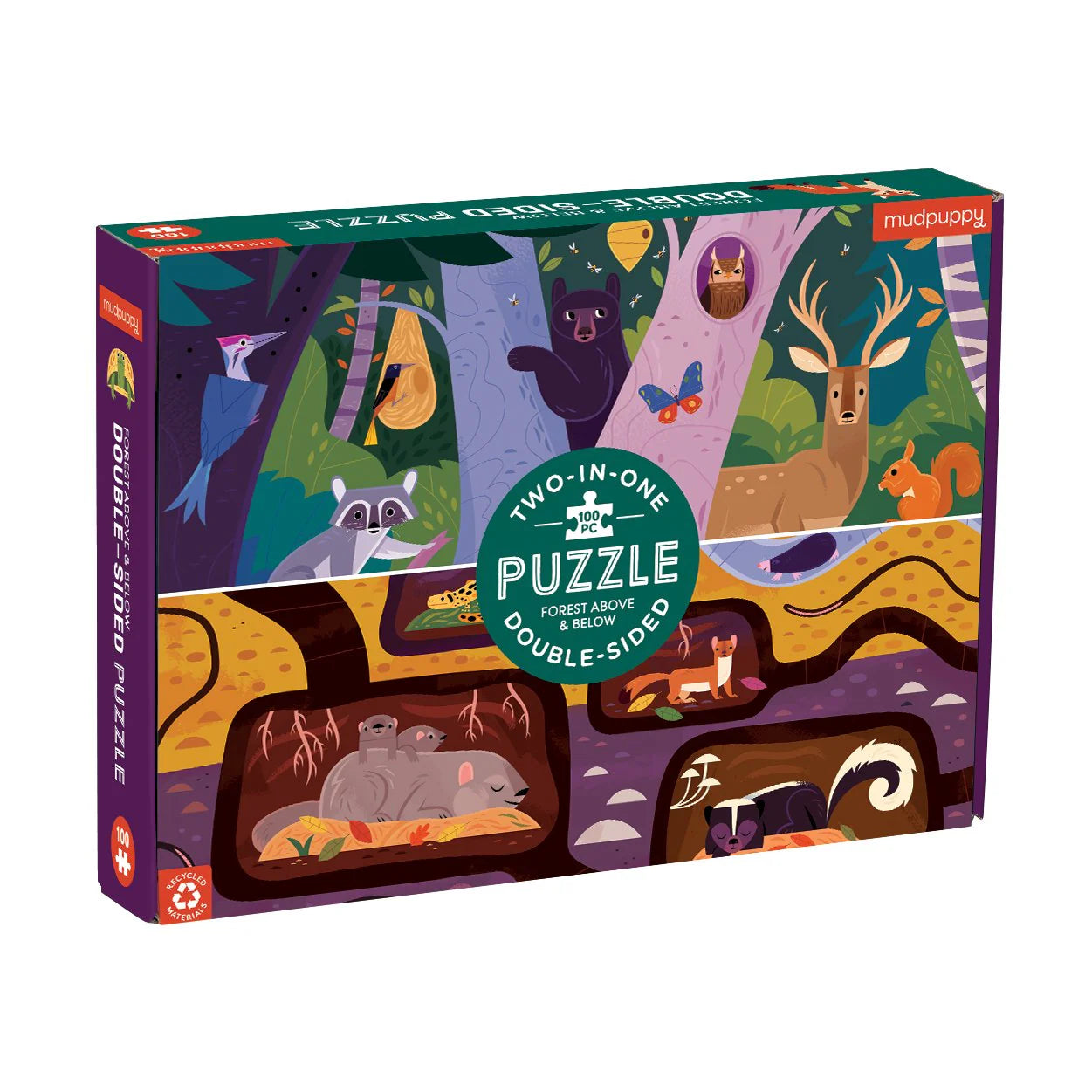 Mudpuppy 100 Piece Double-Sided Puzzle: Forest Above & Below